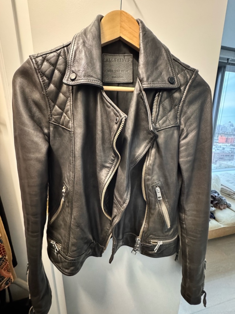AllSaints Black Quilted Leather Moto Jacket